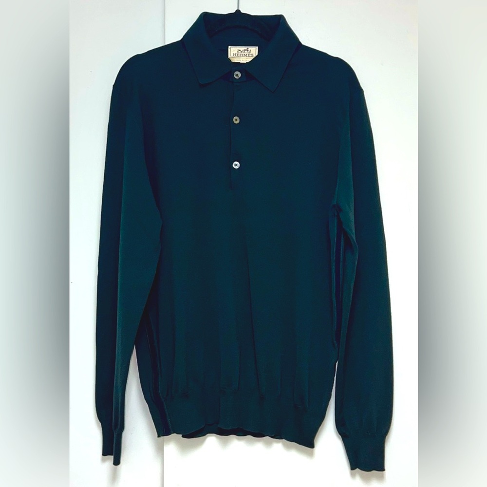 HERMES COLLARED SWEATER IN DARK GRAY